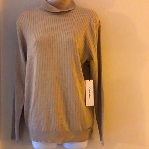 Calvin Klein Beige Ribbed Turtleneck Sweater